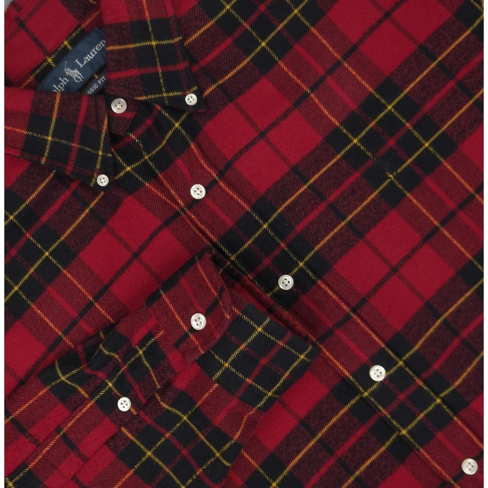 Ralph Lauren Shirt Mens Large Red Scotch Plaid Flannel Long Sleeve Classic Fit